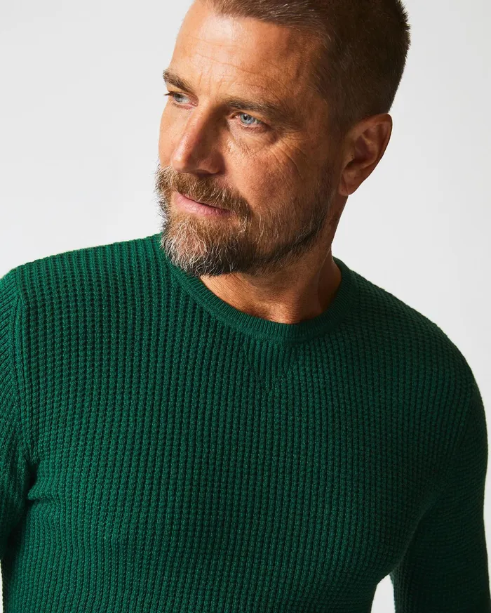 Men Sweaters and Sweatshirts Billy Reid Mini Waffle Crew Emerald