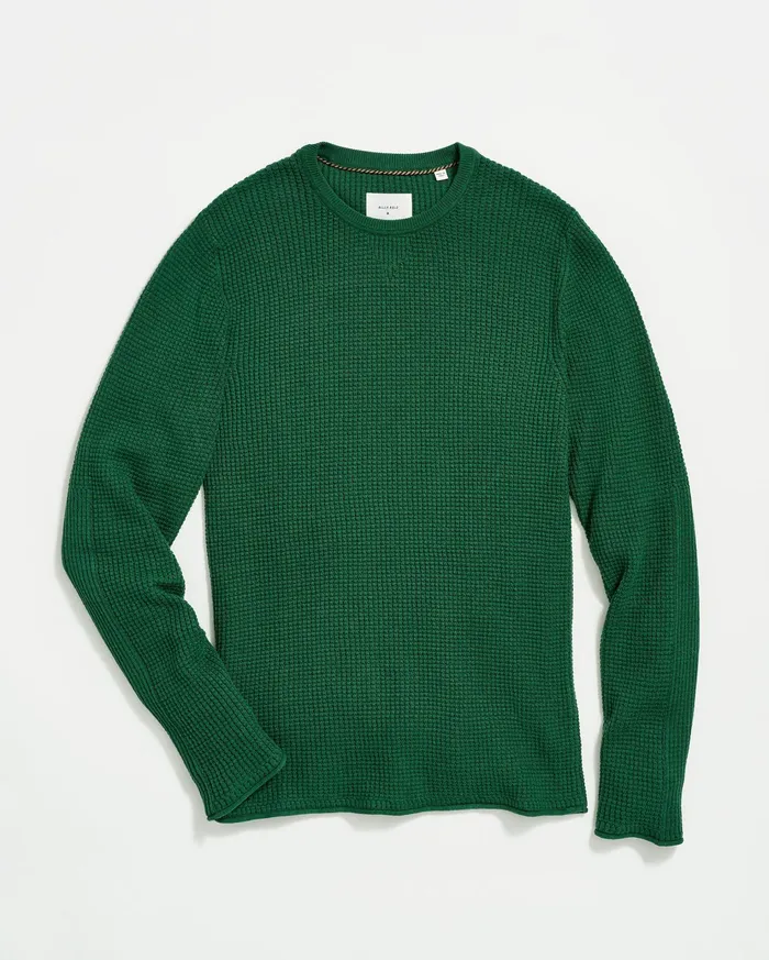 Men Sweaters and Sweatshirts Billy Reid Mini Waffle Crew Emerald