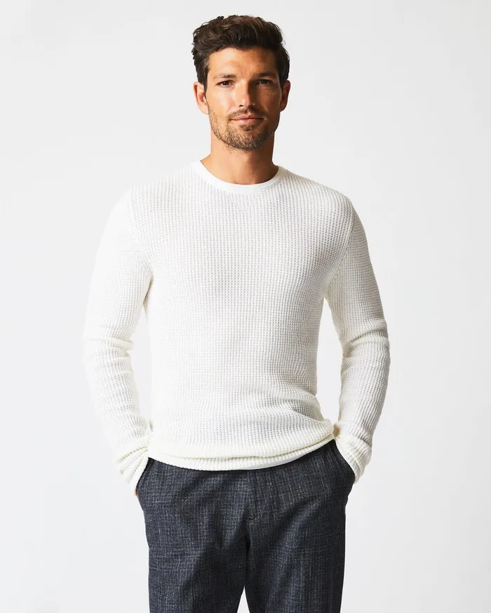 Men Sweaters and Sweatshirts Billy Reid Mini Waffle Crew White