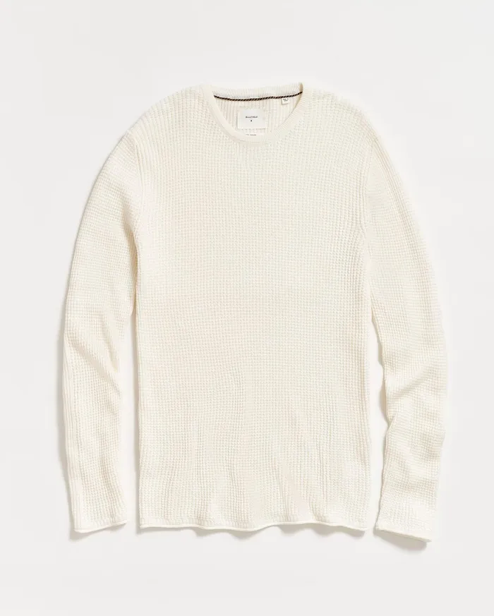 Men Sweaters and Sweatshirts Billy Reid Mini Waffle Crew White