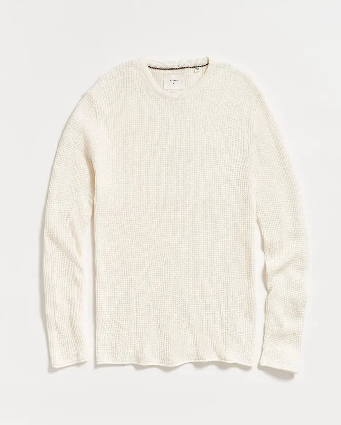 Men Sweaters and Sweatshirts Billy Reid Mini Waffle Crew White