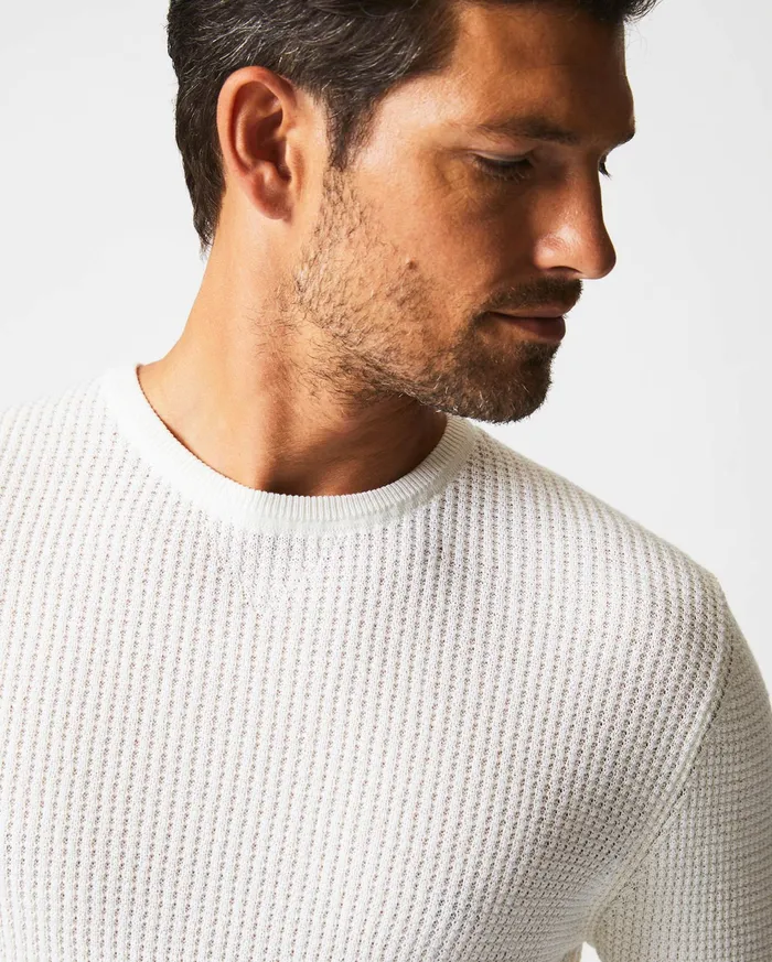 Men Sweaters and Sweatshirts Billy Reid Mini Waffle Crew White