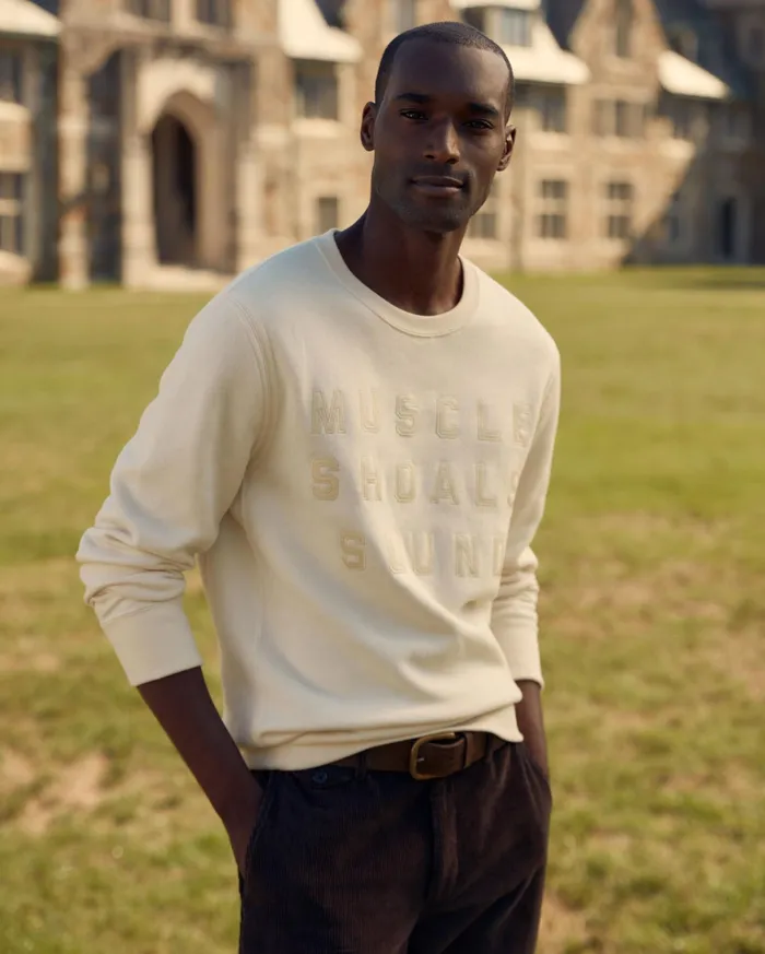 Men Sweaters and Sweatshirts Billy Reid Muscle Shoals Sound Crew Natural
