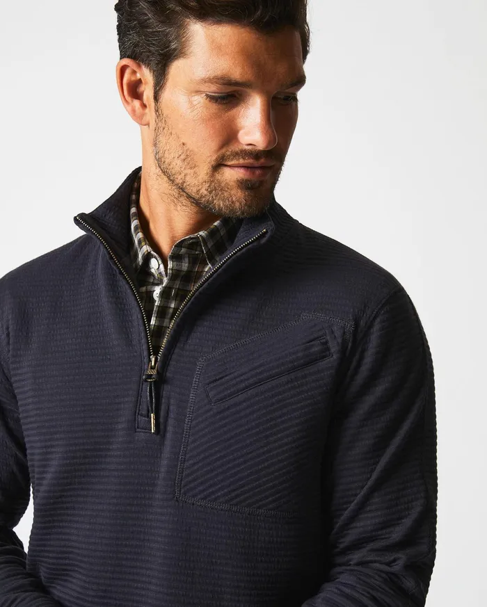 Men Sweaters and Sweatshirts Billy Reid Quilted Half Zip Dark Navy
