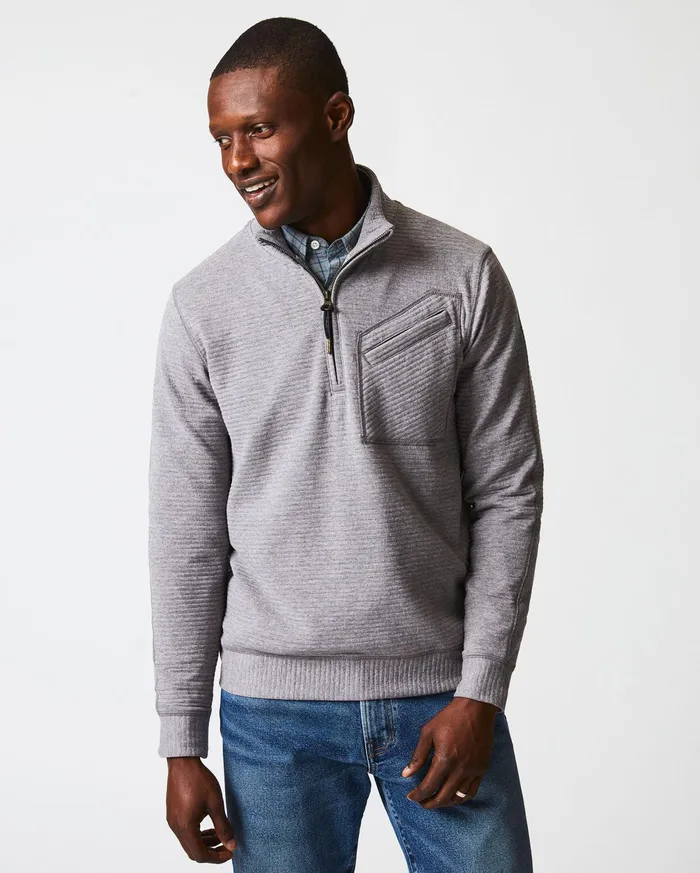 Men Sweaters and Sweatshirts Billy Reid Quilted Half Zip Medium Grey