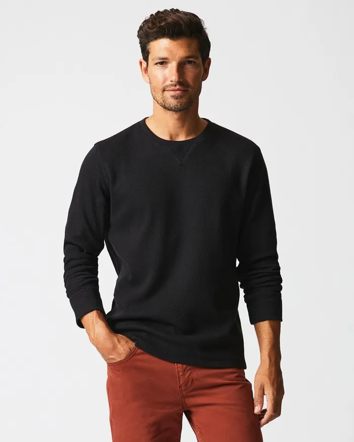 Men Sweaters and Sweatshirts Billy Reid Thermal LS Crew Black
