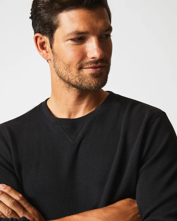 Men Sweaters and Sweatshirts Billy Reid Thermal LS Crew Black