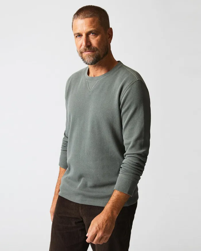 Men Sweaters and Sweatshirts Billy Reid Thermal LS Crew Washed Grey
