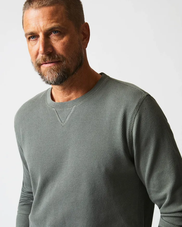 Men Sweaters and Sweatshirts Billy Reid Thermal LS Crew Washed Grey