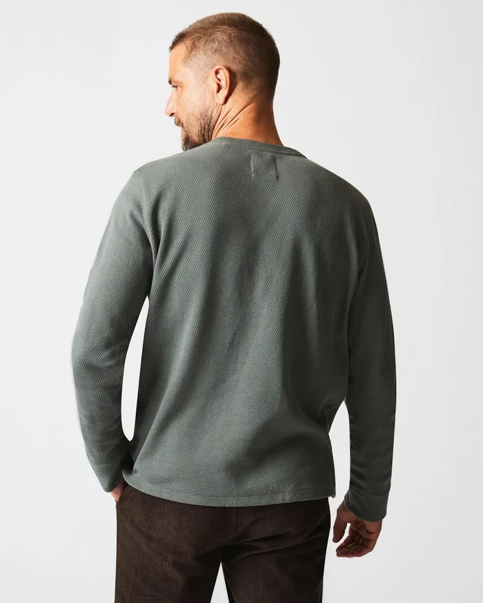 Men Sweaters and Sweatshirts Billy Reid Thermal LS Crew Washed Grey