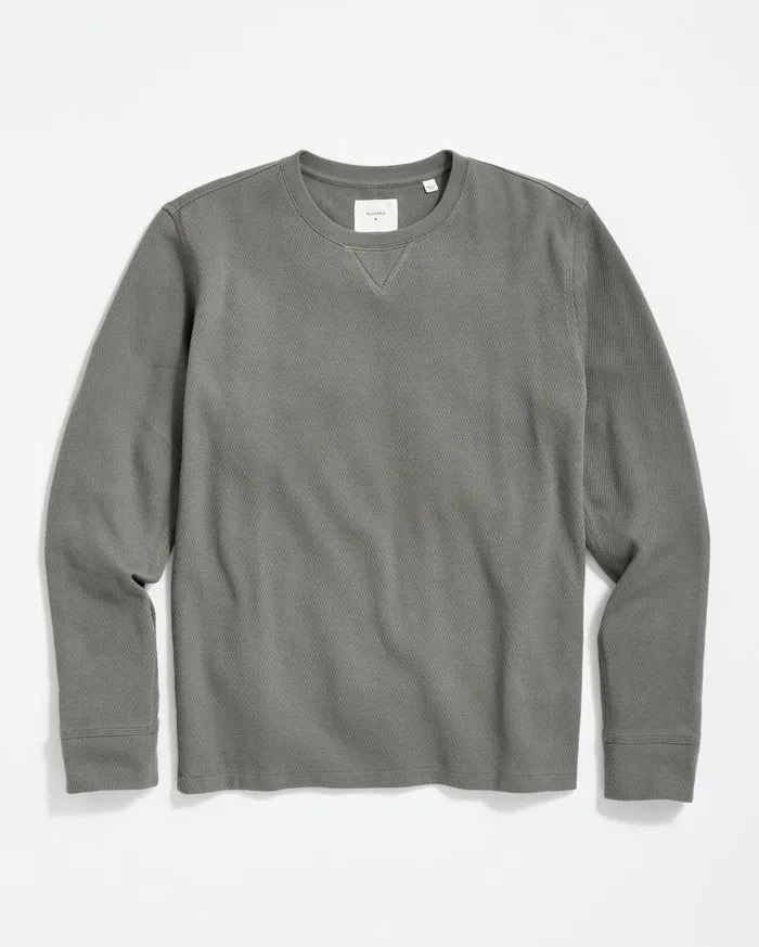 Men Sweaters and Sweatshirts Billy Reid Thermal LS Crew Washed Grey