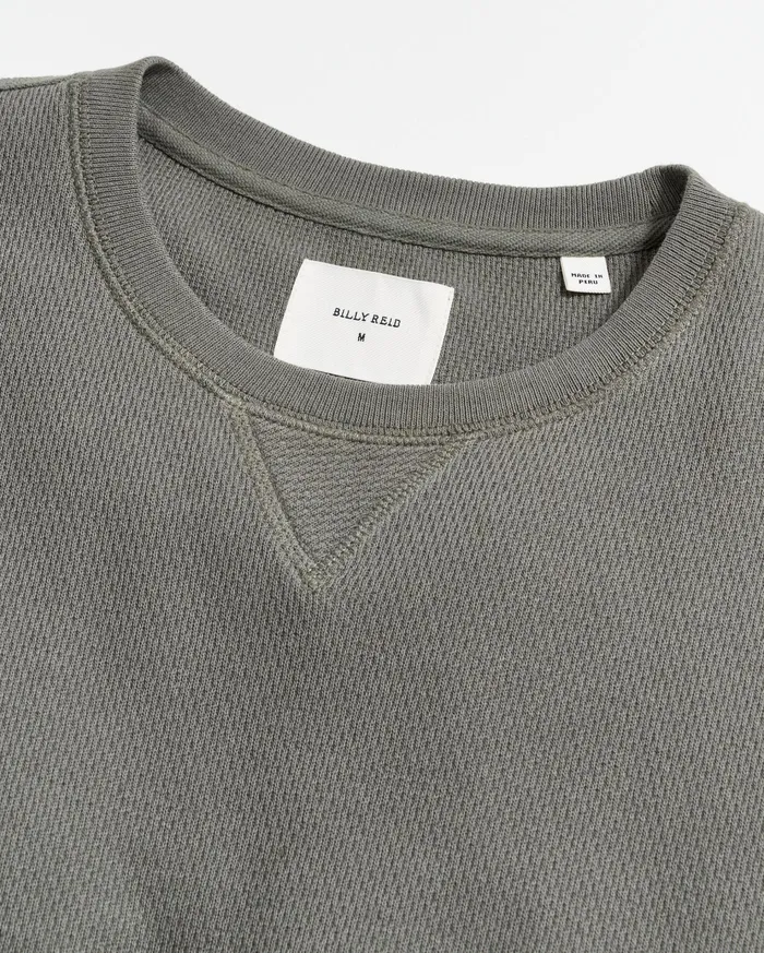 Men Sweaters and Sweatshirts Billy Reid Thermal LS Crew Washed Grey