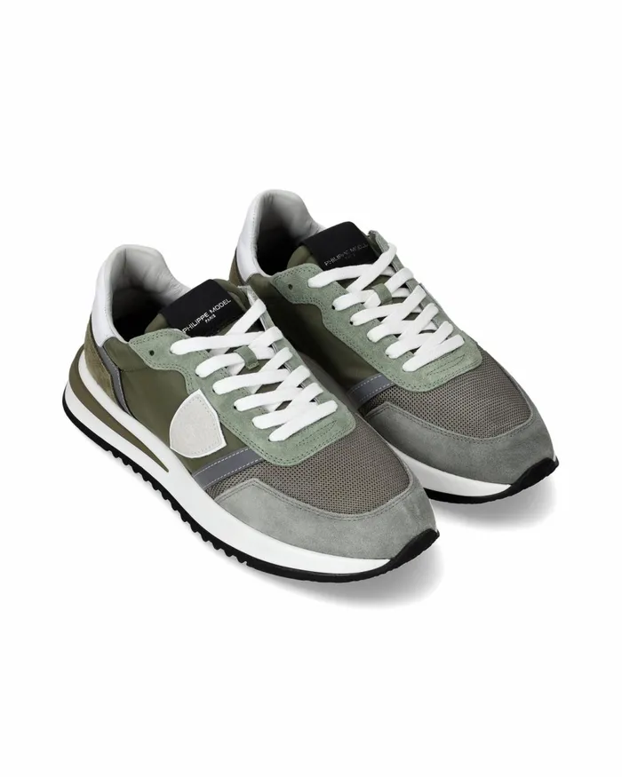 Men Tropez 21 Sneakers Green And Gray Shoes Philippe Model Paris Casual