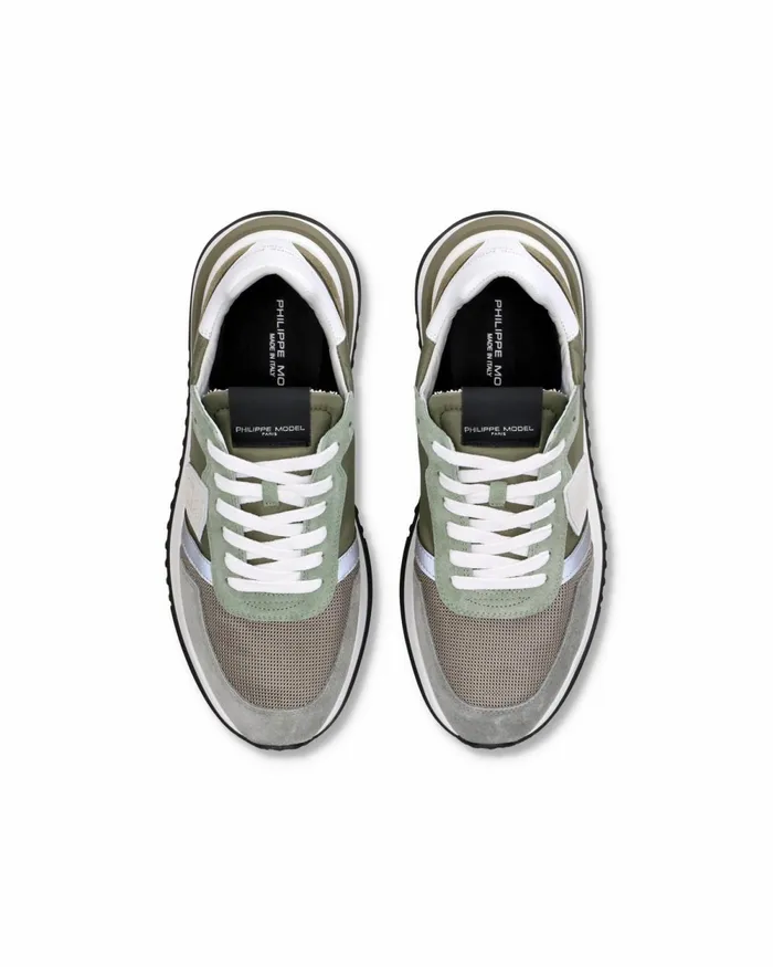 Men Tropez 21 Sneakers Green And Gray Shoes Philippe Model Paris Casual