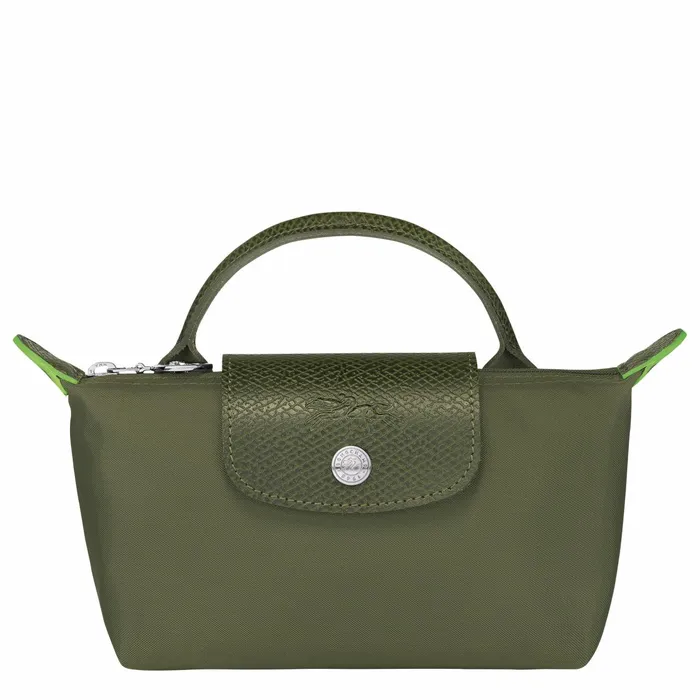 MenWomen Le Pliage Green Pouch With Handle Forest Longchamp Pouches and Cases