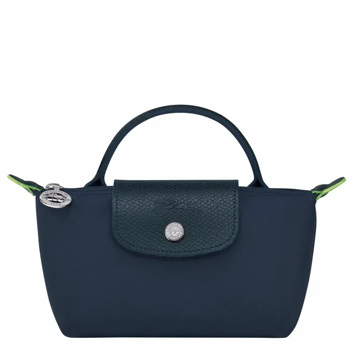 MenWomen Le Pliage Green Pouch With Handle Navy Longchamp Pouches and Cases