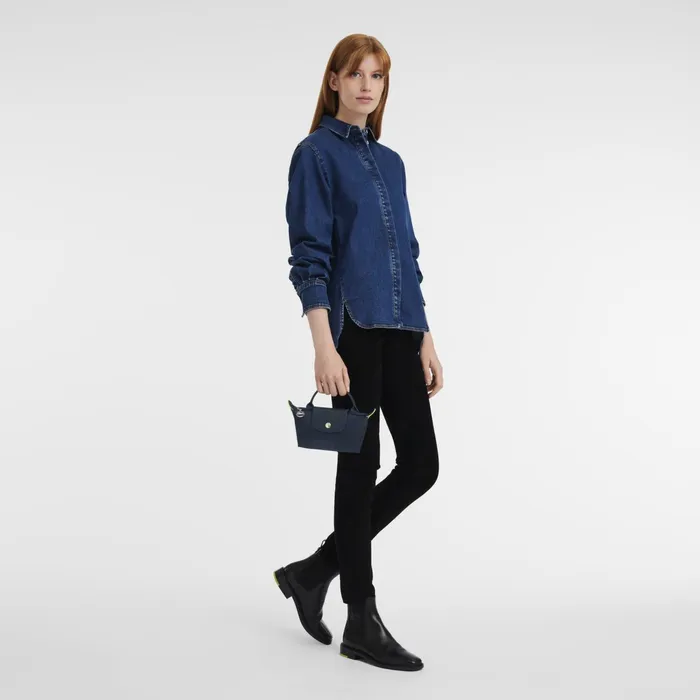 MenWomen Le Pliage Green Pouch With Handle Navy Longchamp Pouches and Cases
