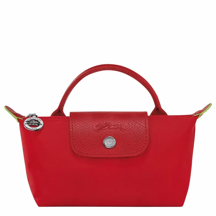 MenWomen Le Pliage Green Pouch With Handle Tomato Longchamp Pouches and Cases