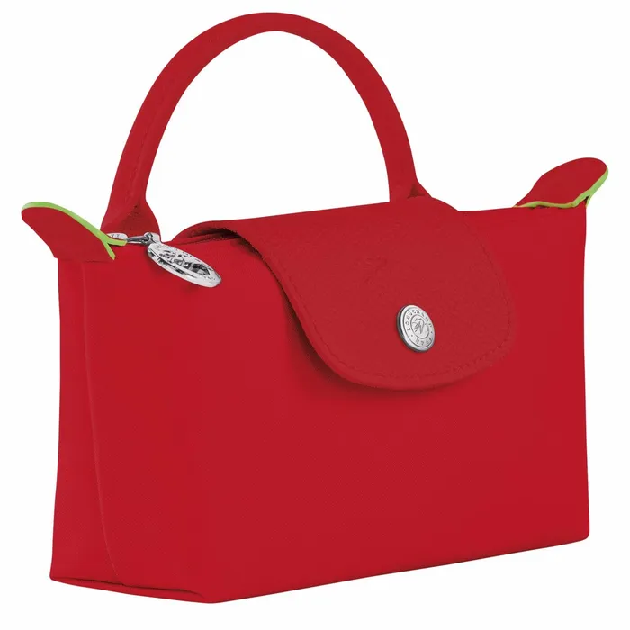 MenWomen Le Pliage Green Pouch With Handle Tomato Longchamp Pouches and Cases