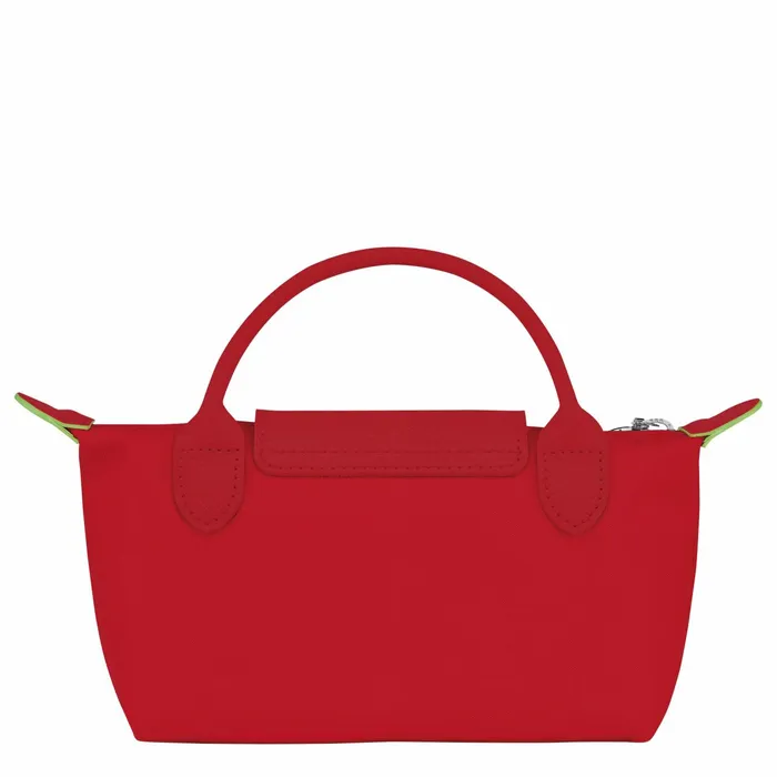 MenWomen Le Pliage Green Pouch With Handle Tomato Longchamp Pouches and Cases