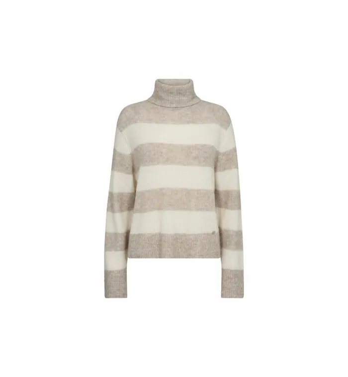 MOS MOSH MMAidy Thora Stripe Rollneck Knit Feather Gray Women Knits MOS MOSH MMAidy Thora Stripe Rollneck Knit Feather Gray Women Knits
