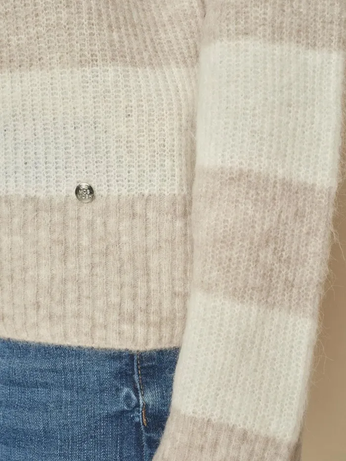 MOS MOSH MMAidy Thora Stripe Rollneck Knit Feather Gray Women Knits MOS MOSH MMAidy Thora Stripe Rollneck Knit Feather Gray Women Knits