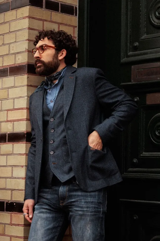 MOS MOSH MMGMason Herringbone Blazer Indigo Blue Men Blazers