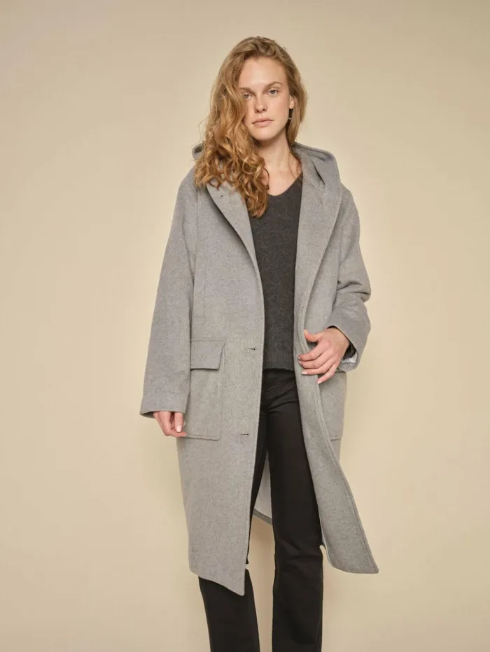 MOS MOSH MMKenya Hoodie Wool Coat Grey Melange Women Jackets and Coats