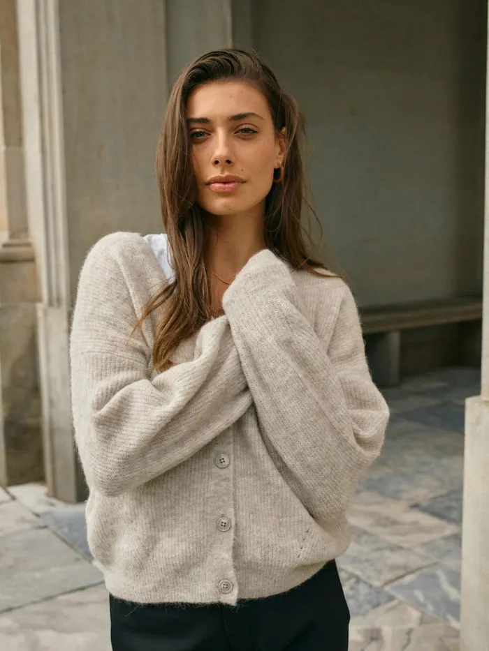 MOS MOSH MMThora VNeck Knit Cardigan Feather Gray Women Knits