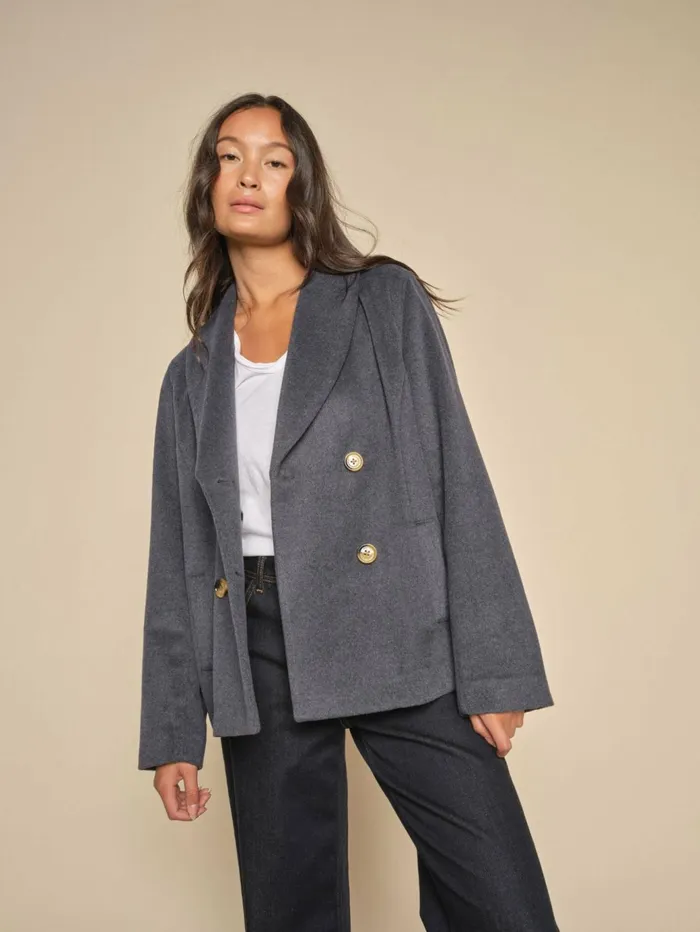 MOS MOSH MMVicca Wool Jacket Navy Blazer Women Jackets and Coats