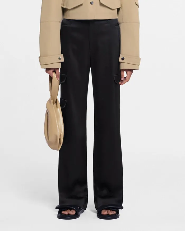 Nanushka Bottoms Women Cais Slip Satin Cargo Pants Black