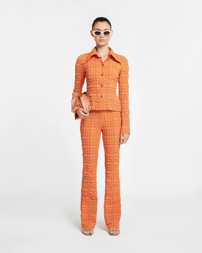 Nanushka Bottoms Women Juna Seersucker Pants Sunset Orange