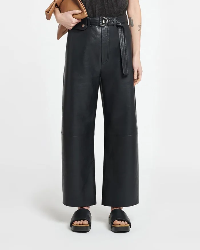Nanushka Bottoms Women Sanna Belted Regenerated Leather Pants Black