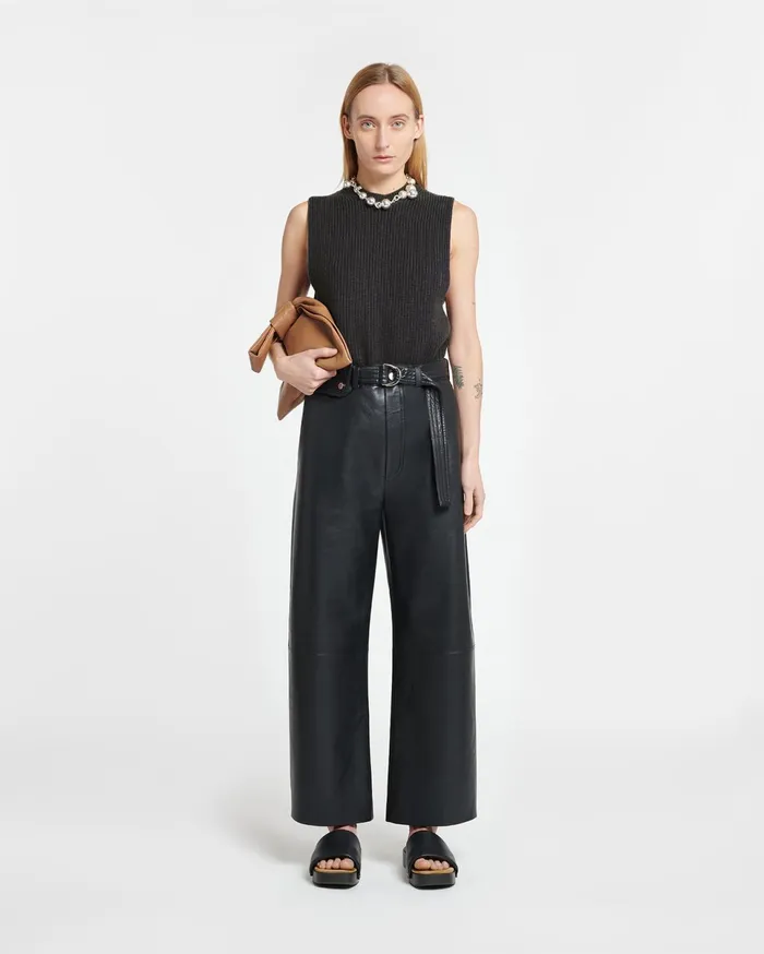 Nanushka Bottoms Women Sanna Belted Regenerated Leather Pants Black