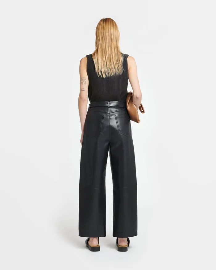Nanushka Bottoms Women Sanna Belted Regenerated Leather Pants Black