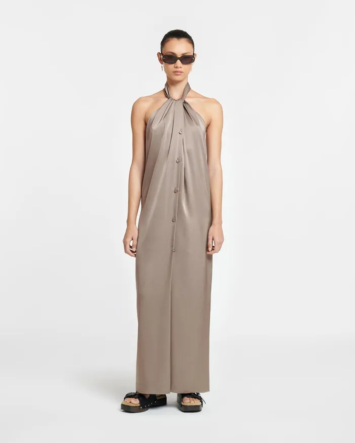 Nanushka Dresses Women Elima Slip Satin Halterneck Dress Clay