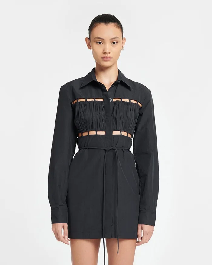 Nanushka Dresses Women Genea Pleated Poplin Shirt Dress Black