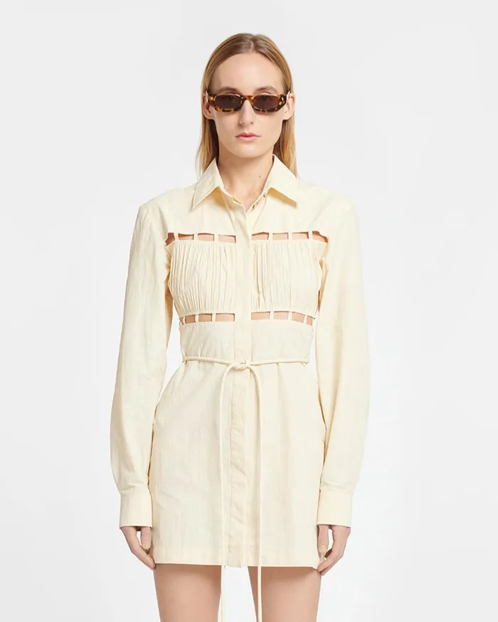 Nanushka Dresses Women Genea Pleated Poplin Shirt Dress Creme