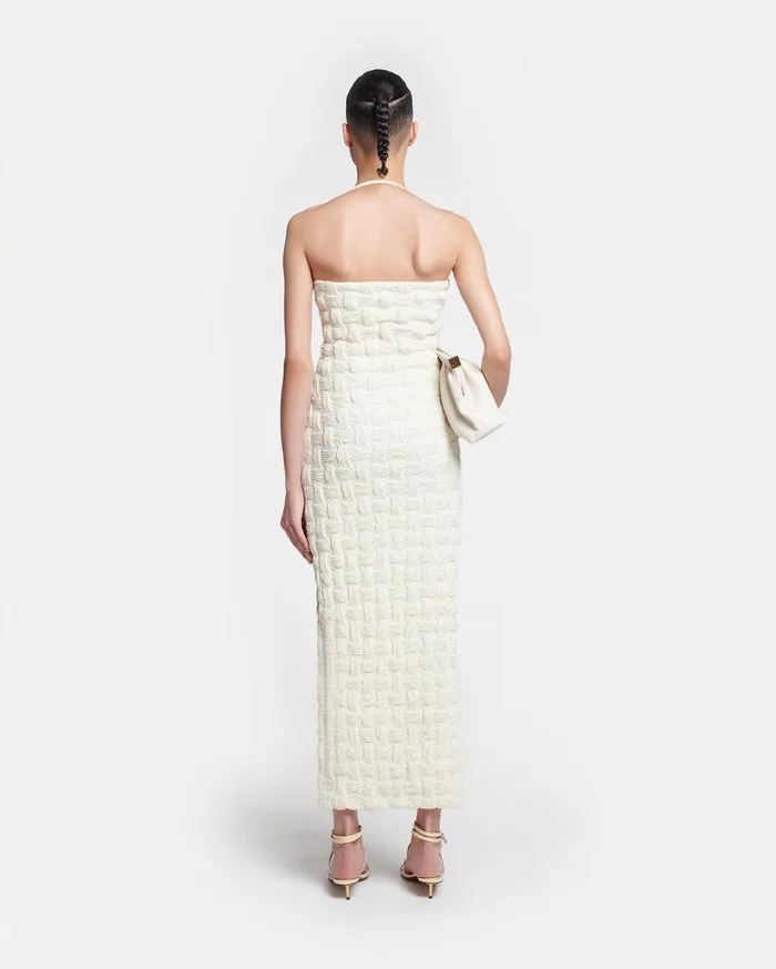 Nanushka Dresses Women Haylen Seersucker Tech Linen Midi Dress Creme