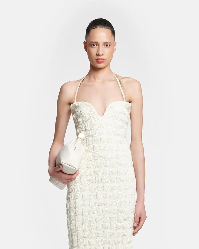 Nanushka Dresses Women Haylen Seersucker Tech Linen Midi Dress Creme