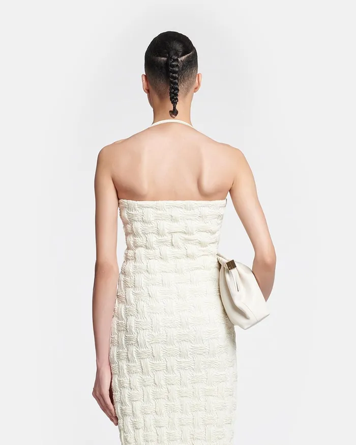 Nanushka Dresses Women Haylen Seersucker Tech Linen Midi Dress Creme