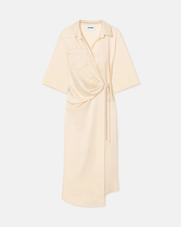 Nanushka Dresses Women Lais Draped Front Shirt Dress Creme