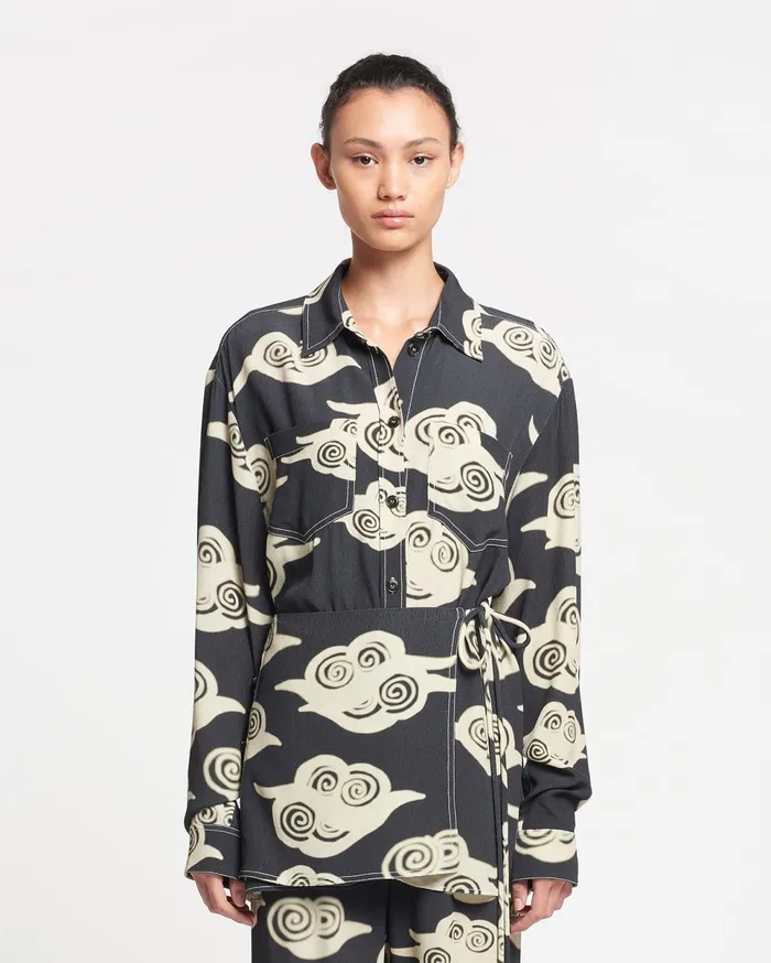 Nanushka Dresses Women Metta Printed Crepe Shirt Dress Cloud BlackCreme