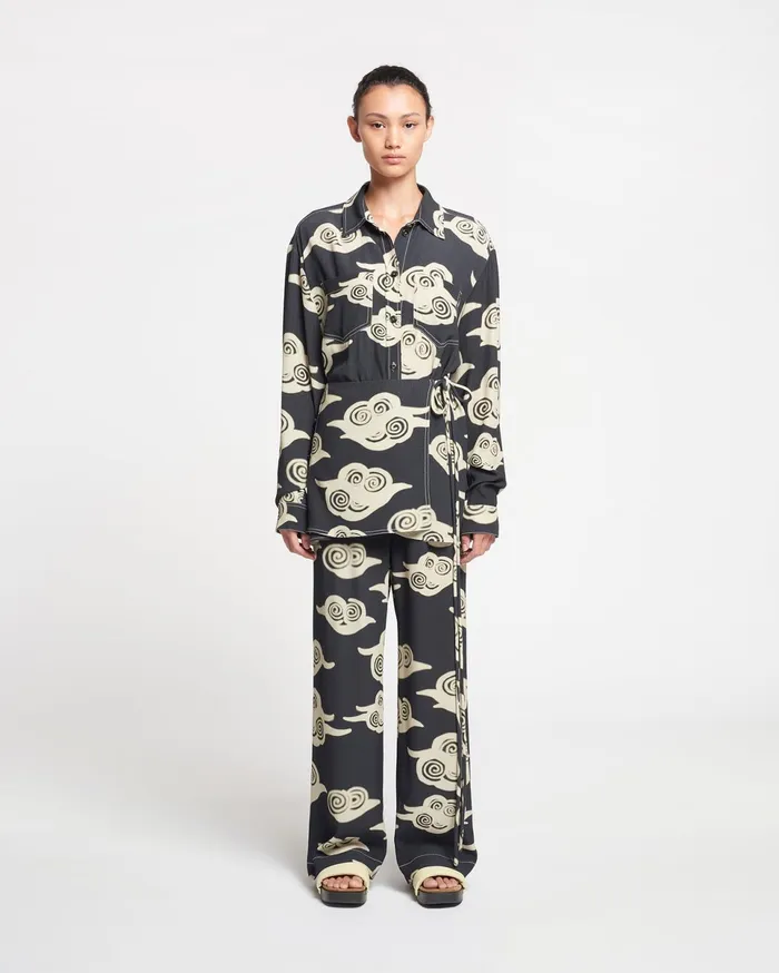 Nanushka Dresses Women Metta Printed Crepe Shirt Dress Cloud BlackCreme