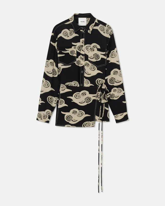 Nanushka Dresses Women Metta Printed Crepe Shirt Dress Cloud BlackCreme