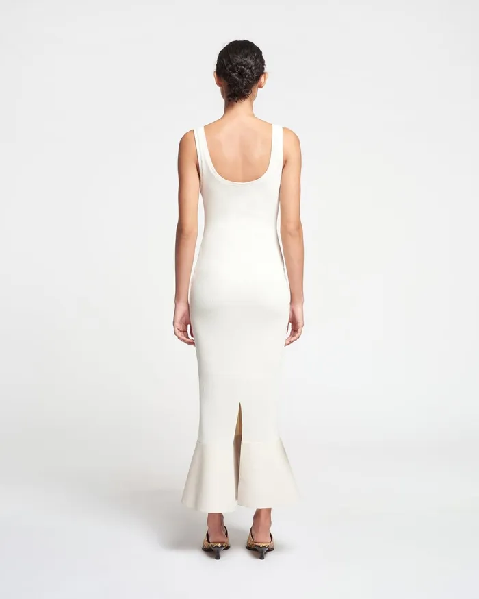 Nanushka Dresses Women Talulla LeatherTrimmed RibbedJersey Midi Dress Creme