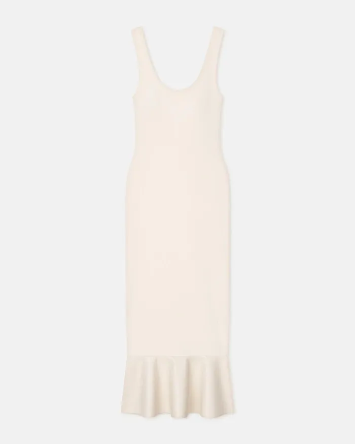Nanushka Dresses Women Talulla LeatherTrimmed RibbedJersey Midi Dress Creme