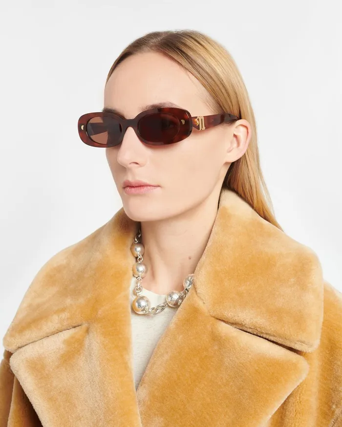 Nanushka Eyewear WomenMen Aliza BioPlastic OvalFrame Sunglasses Light Turtle