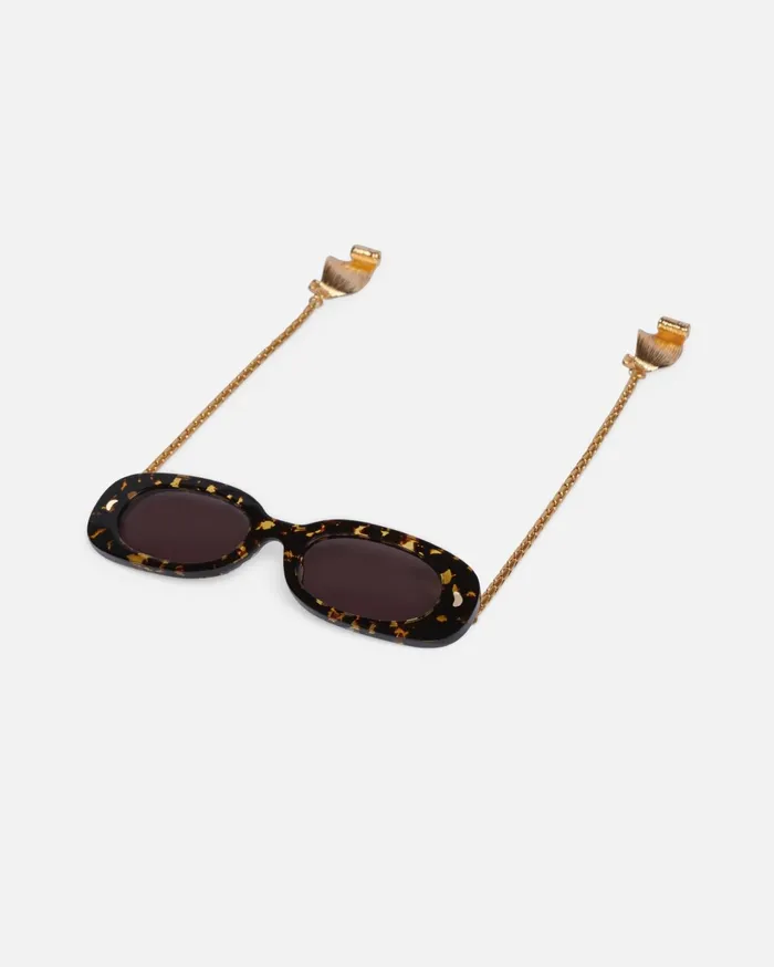 Nanushka Eyewear WomenMen Aliza Charm BioPlastic Oval Sunglasses Leopard