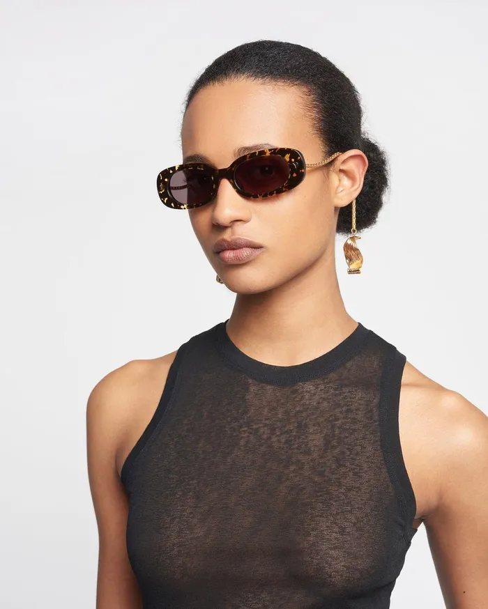 Nanushka Eyewear WomenMen Aliza Charm BioPlastic Oval Sunglasses Leopard